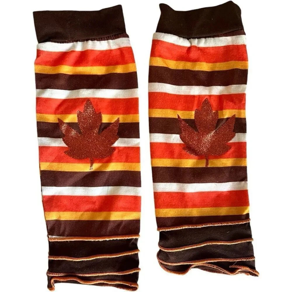 Baby Girls Fall Striped Leaf Ruffle Leg Warmers
